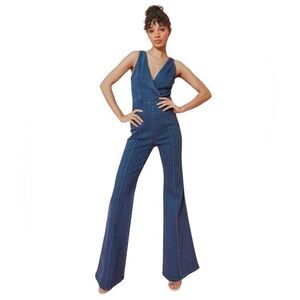 New Guess Sleeveless Dark Blue Straight Leg Jumpsuit